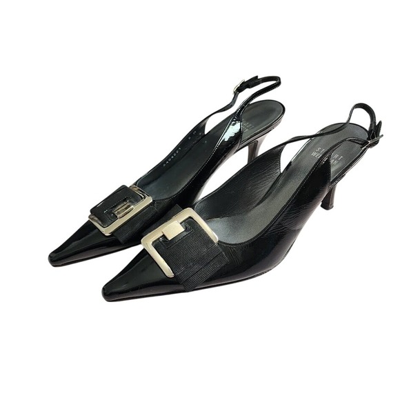 STUART WEITZMAN Dynasty Slingback Buckle Pumps Black Carolyn Bessette Kennedy 8 - Picture 11 of 12